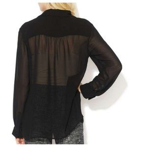 M by Marcus Black Semi-Sheer V-Neck Blouse Top